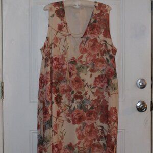 K + Glam Peach Floral Tie Neck Sleeveless Midi Dress Size 3X